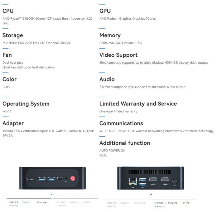 Beelink SER5 specifications