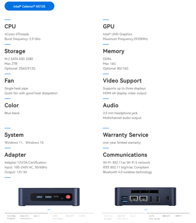 Beelink U59 Pro specifications