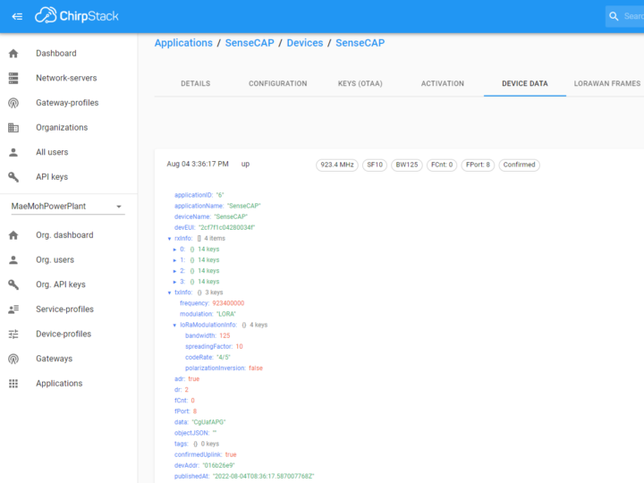 ChirpStack SenseCAP K1100 device data