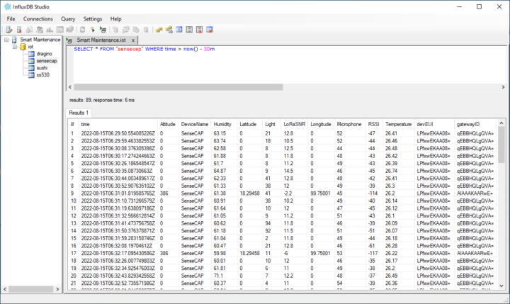 InfluxDB Studio SensorCAP K1100 database