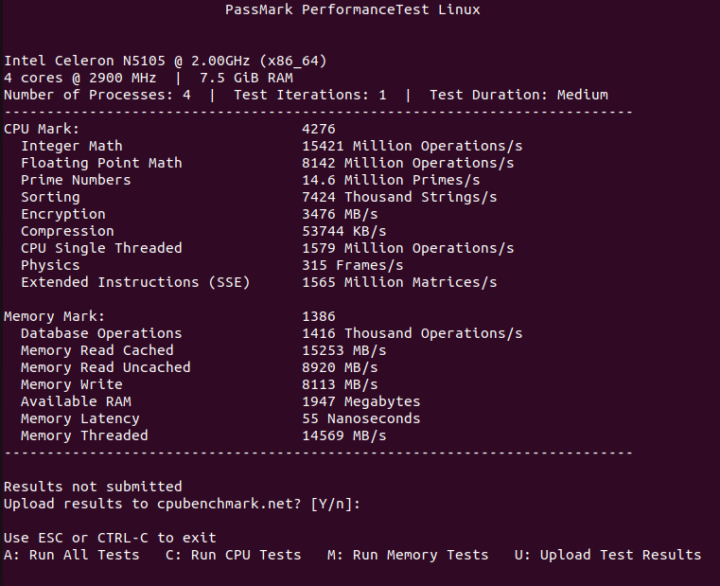 MeLE Quieter3C Ubuntu 22.04 CPU passmark