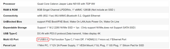 MeLE Quieter3C specifications