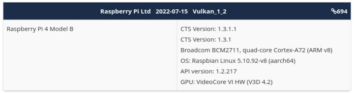 Raspberry Pi 4 Vulkan 1.2