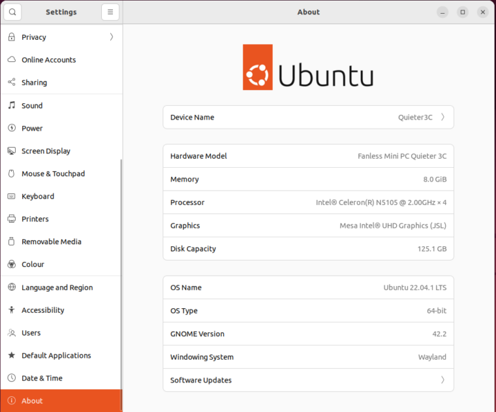 Ubuntu 22.04 info MeLE Quieter3C