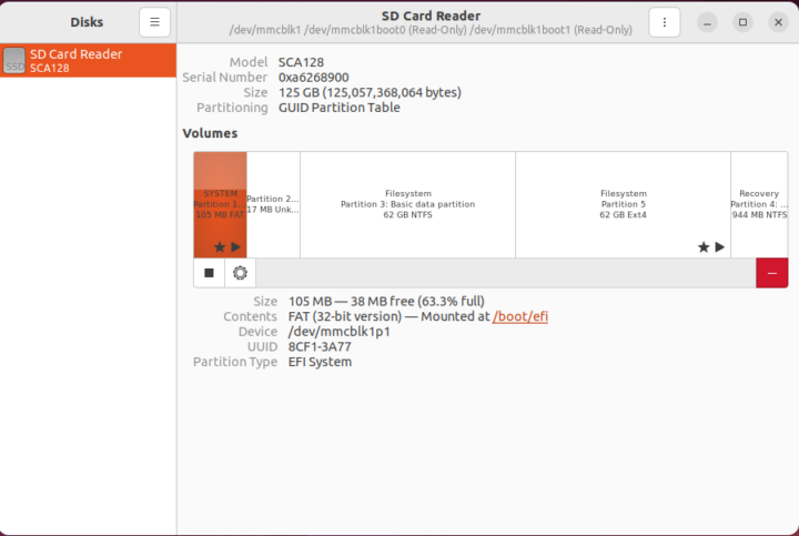 ubuntu disk management 128GB eMMC flash