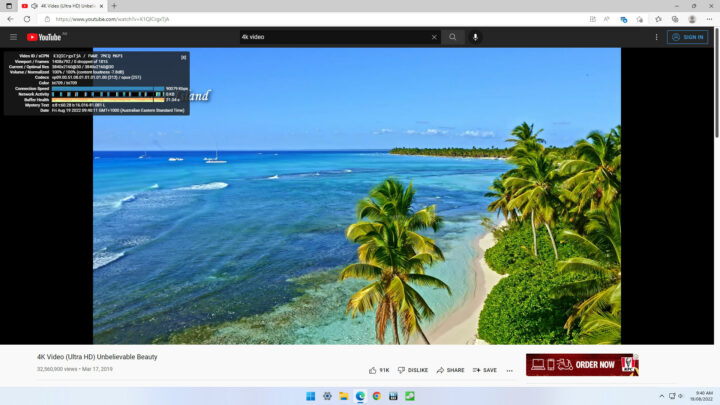 Windows 11 4k30 youtube edge
