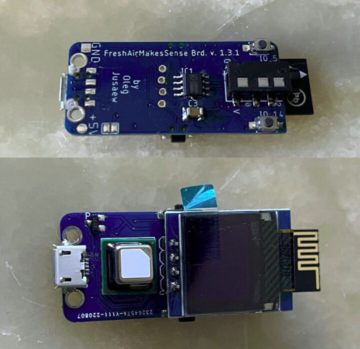 FreshAirMakesSense Board 3.5mm sensor jack OLED display