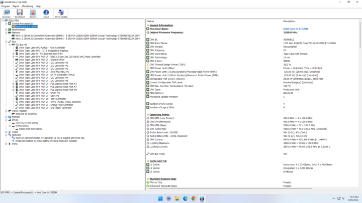 HWiNFO64 Intel Core i5-11320H mini PC