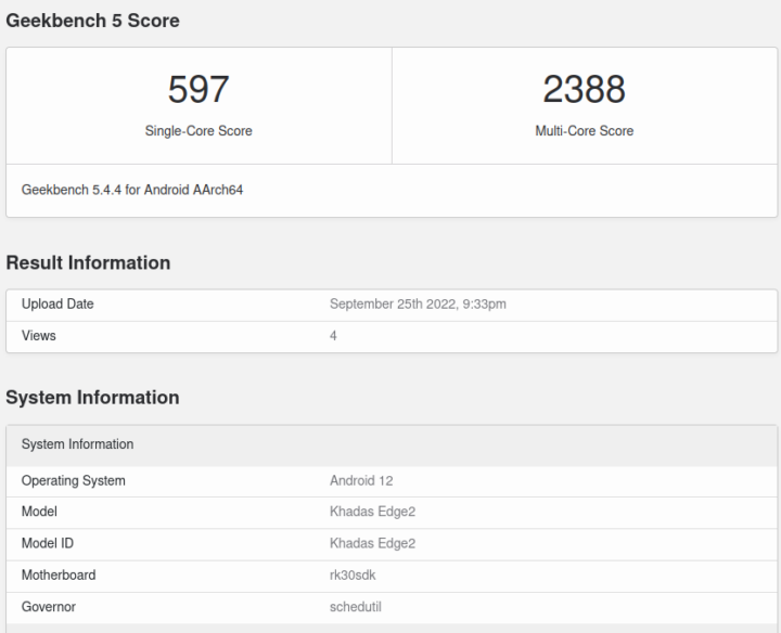 Khadas Edge2 Geekbench 5