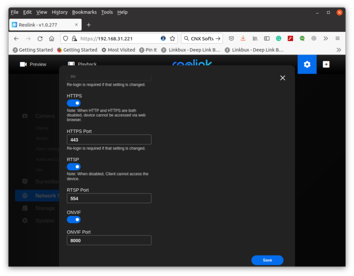 Reolink TrackMix PoE Enable RTSP ONVIF