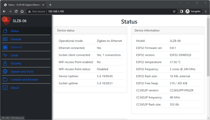 SLZB-06 web interface