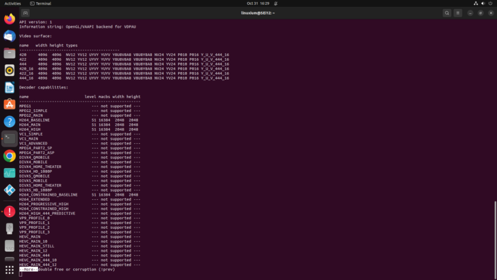 Beelink SEi12 Ubuntu 22.04 vdpauinfo