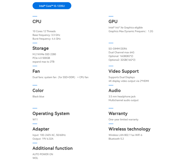 Beelink SEi12 specifications