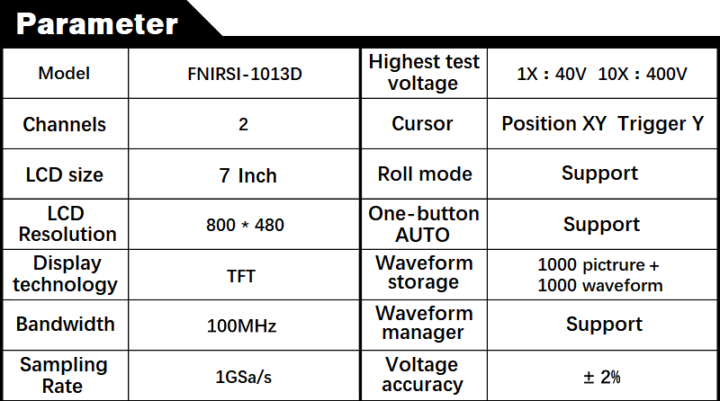 FNIRSI 1013D Specifications