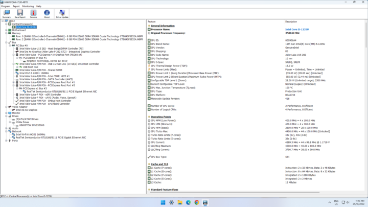 Intel Core i5 1235U HWInfo64 Windows 11 Configuration