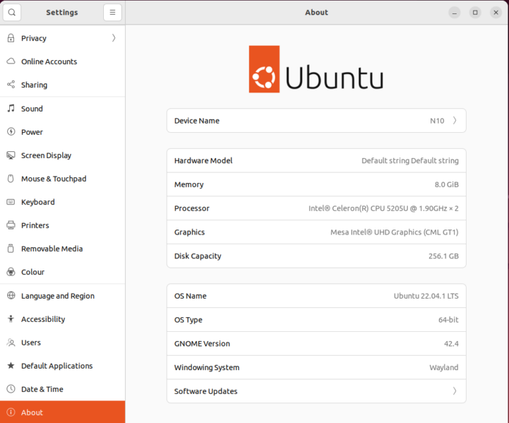 Weibu N10 Ubuntu 22.04 info