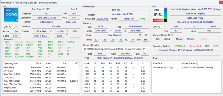 Windows 11 HWiNFO64 AZW SEi Alder Lake