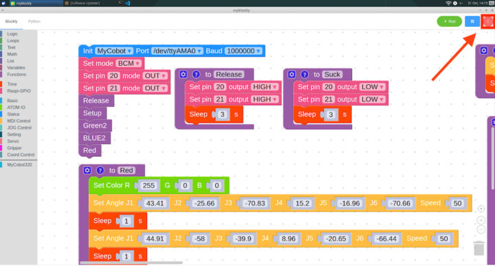 myCobot Pi MyBlockly Read Angles