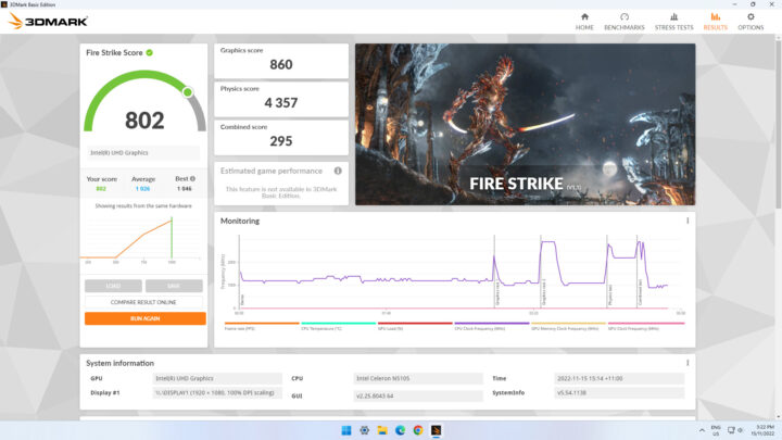 43 windows n5105 fire strike