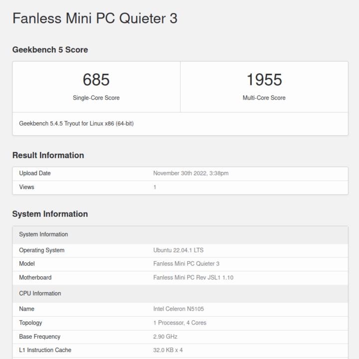 Ubuntu N5105 Geekbench 5 CPU