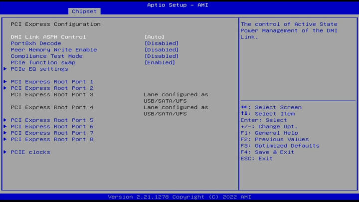 Aptio Setup AMI PCI Express configuration