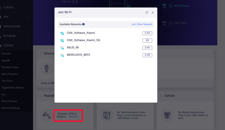 Beryl AX Repeater STA WiFi networks