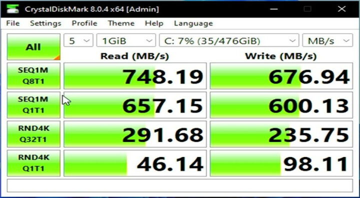 CrystalDiskMark SSD performance