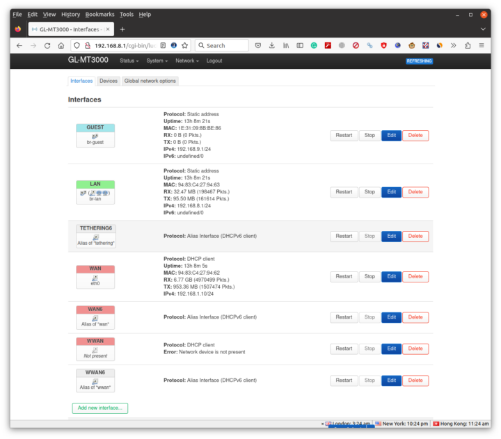 GL-MT3000 Beryl AX LuCi network interfaces