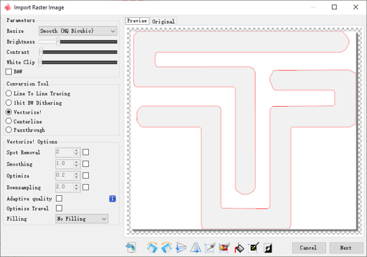 LaserGRBL laser cut 2mm vectorize image