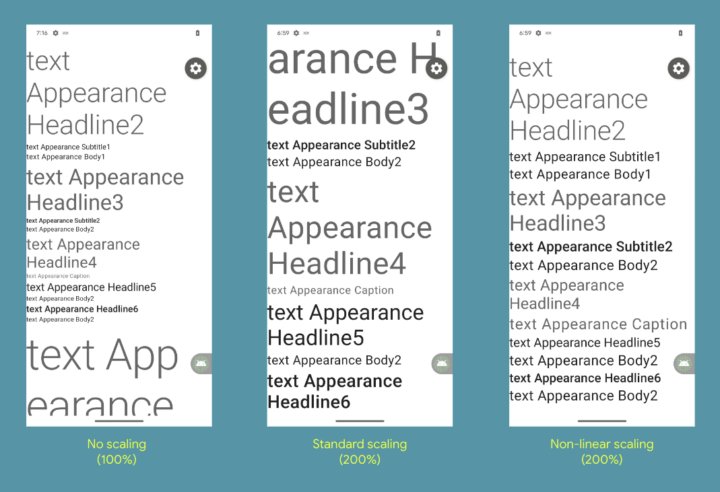Android 14 Large Fonts non linear scaling