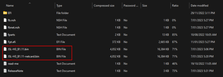 BIOS netcard versions