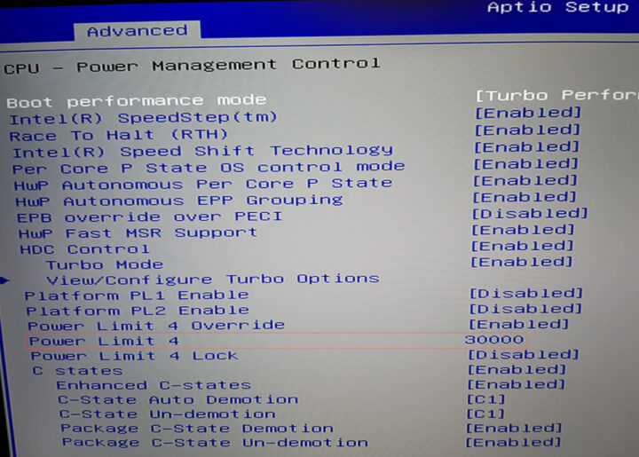 default PL4 BIOS setting 30000