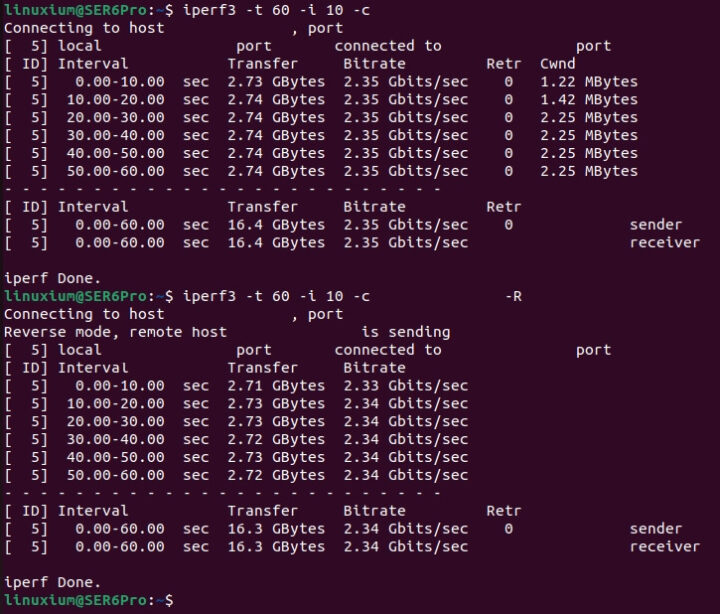 Beelink SER6 Pro iperf3 Ubuntu 22.04