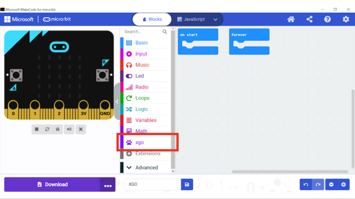 MakeBlock XGO visual programming