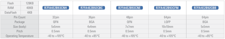 Renesas RA4E2 portfolio