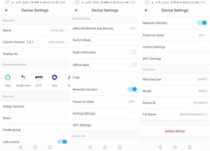 SONOFF MINIR4 Device Settings