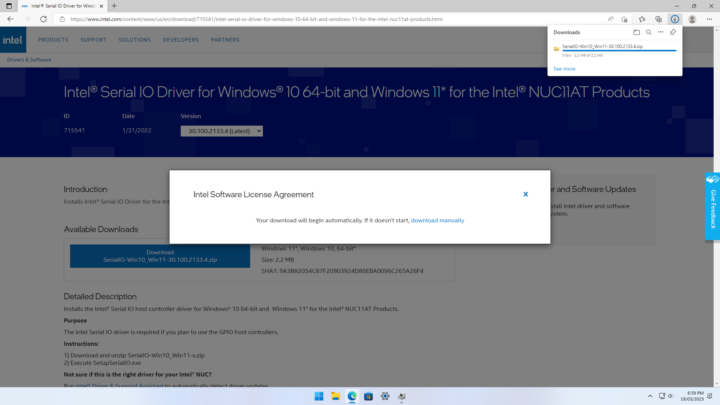 Serial IO Driver for Intel NUC11AT products