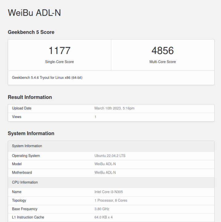 WeiBu ADL-N Geekbench 5 Ubuntu 22.04