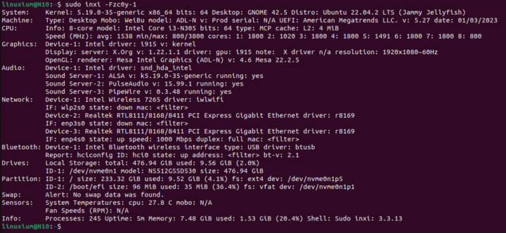 Weibu N10 ADL-N Ubuntu 22.04 inxi