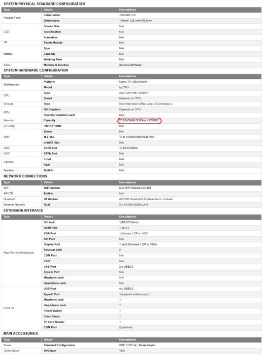 Weibu N10 Alder Lake specifications