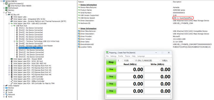 Windows 11 ASM263X Stuck transfer CrystalDiskMark