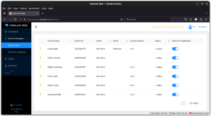 eWelink Web Device List