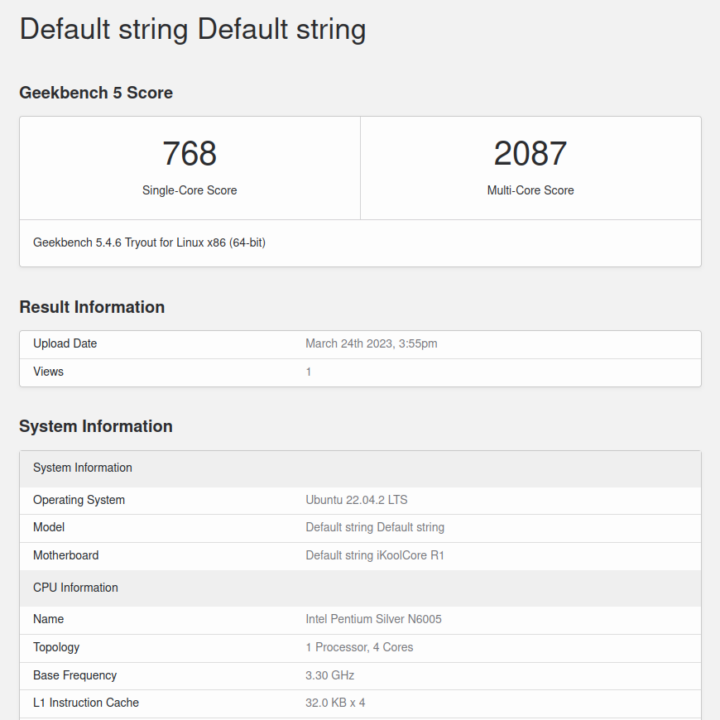 iKOOLCORE R1 Geekbench 5 Ubuntu 22.04