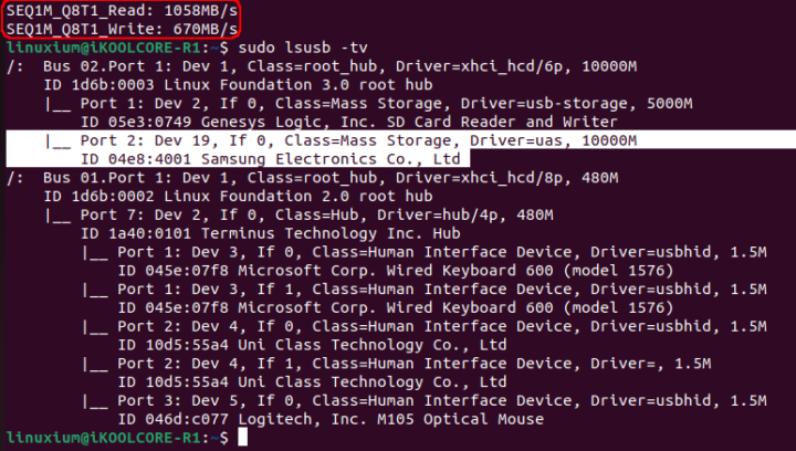 iKOOLCORE R1 USB 3.0 Storage Speed Ubuntu 22.04