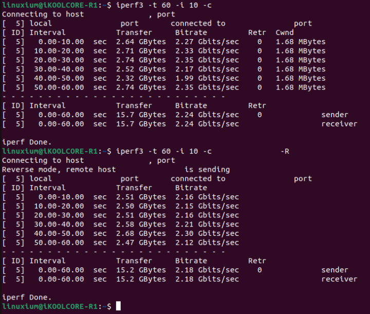 iKOOLCORE R1 Ubuntu 22.04 iperf3 1