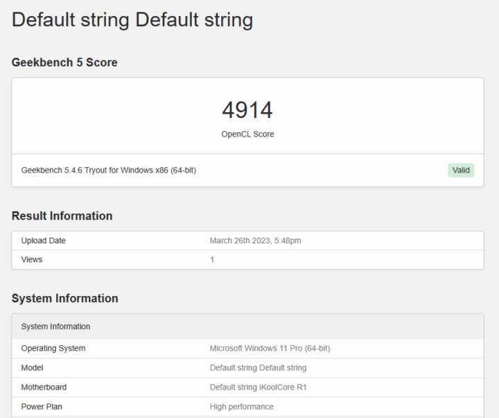 iKoolCore R1 GeekBench 5 OpenCL