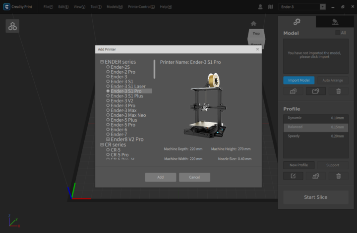 Creality Print Software Ender 3 S1 Pro