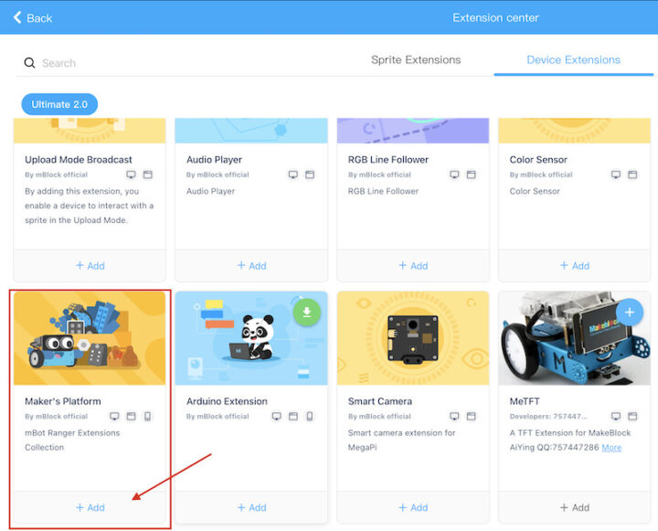 mBlock 5 add Maker's Platform