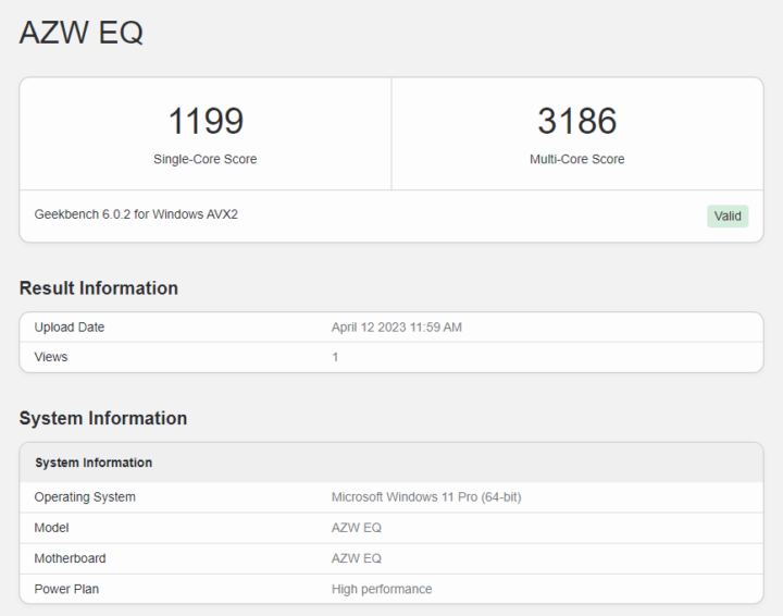 AZW EQ Geekbench 6 Windows AVX2