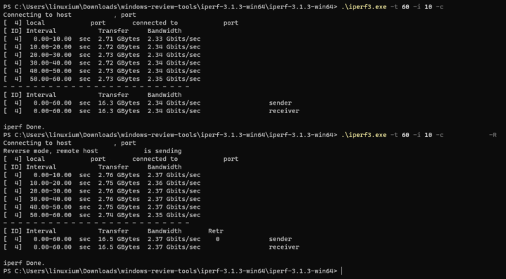 Beelink EQ12 2.5GbE iperf3 benchmark